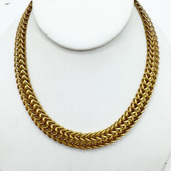 Monet Vintage Gold Tone Tank Tracks Collar Choker Necklace 16” Signed Moghul - Picture 1 of 10